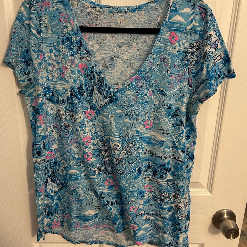 Floral Blue V-Neck Women's Top
